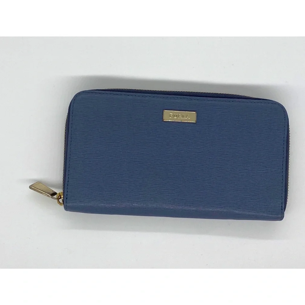 Furla Saffiano Babylon Blue Zip Around Wallet